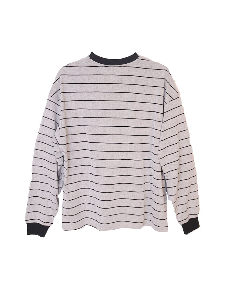 DIMEN Embroidered Striped Long-Sleeve Tee