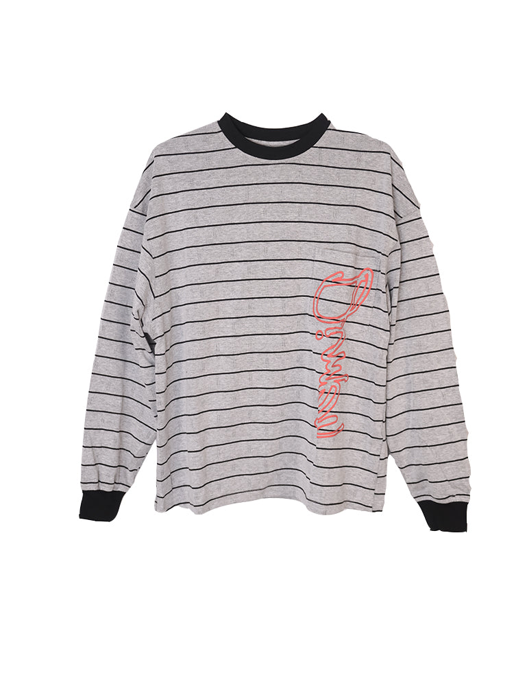 DIMEN Embroidered Striped Long-Sleeve Tee
