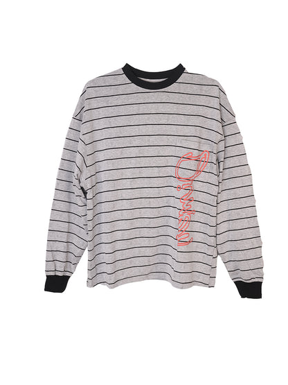 DIMEN Embroidered Striped Long-Sleeve Tee