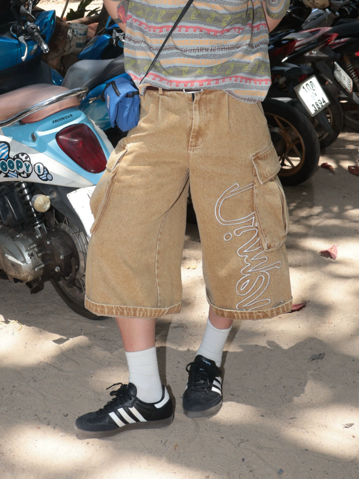 DIMEN Embroidered Washed Denim Shorts – Main Product Image
